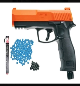 Pistola Gen2 la más fuerte 485fps (kit 10 gomas 10 talco 5 pipetas co2) Dispara Gomas PepasPimienta y PepasPintura cal .50 de CO2 Sonido Fuerte 75% Deporte Defensa Entrenamiento 