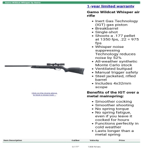 Gamo Wildcat Whisper IGT 980fps .22/5.5mm Incluye Mira (PREVENTA MEDIADOS NOVIEMBRE)
